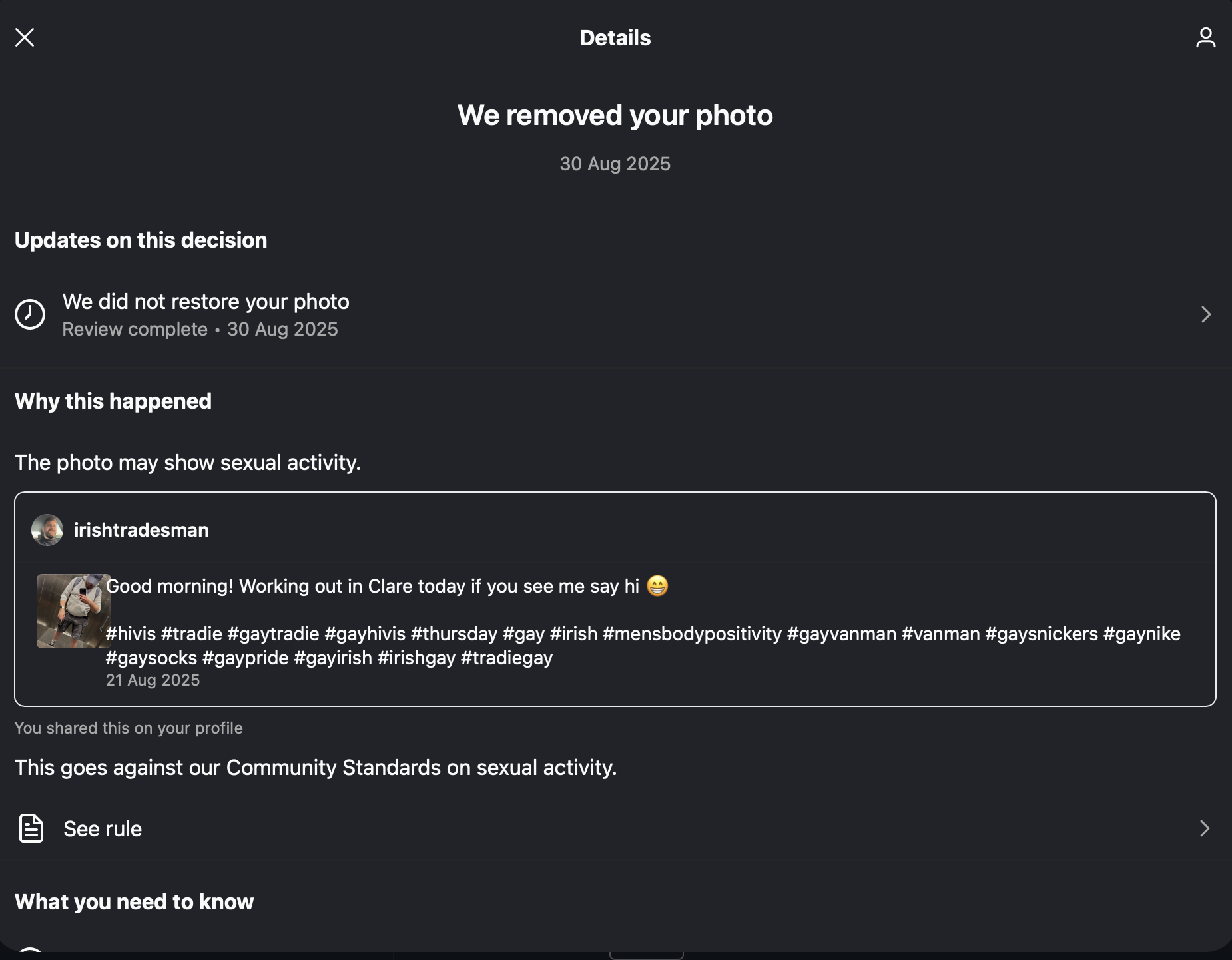 Meta appeal denial screenshot